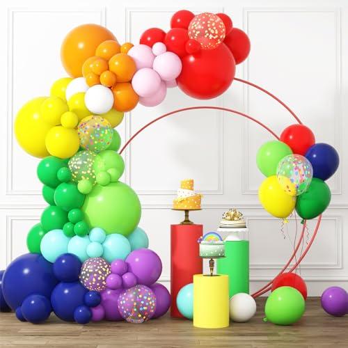 RUBFAC Kit de arco de guirnalda de globos de arco iris de 189 piezas, 7  colores surtidos de globos de látex de 5/12/18 pulgadas para fiesta de