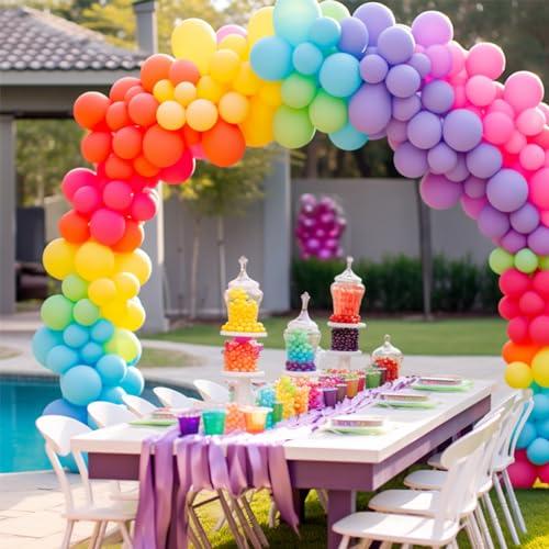 RUBFAC Kit de arco de guirnalda de globos de arco iris de 189 piezas, 7  colores surtidos de globos de látex de 5/12/18 pulgadas para fiesta de