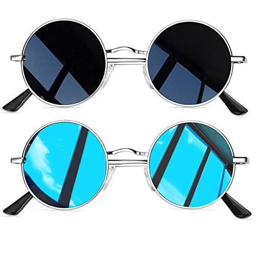  Kursan Gafas de sol redondas para mujeres y hombres, gafas  hippie retro con marco de metal, gafas de sol con protección UV 400,  Paquete de 2 (negro/rojo + oro/transparente) : Ropa