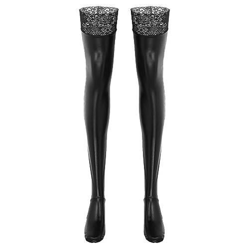Zaldita Womens Sexy Black Elastic Spandex Shiny Long Gloves And Black Thigh High Stockings For 4199