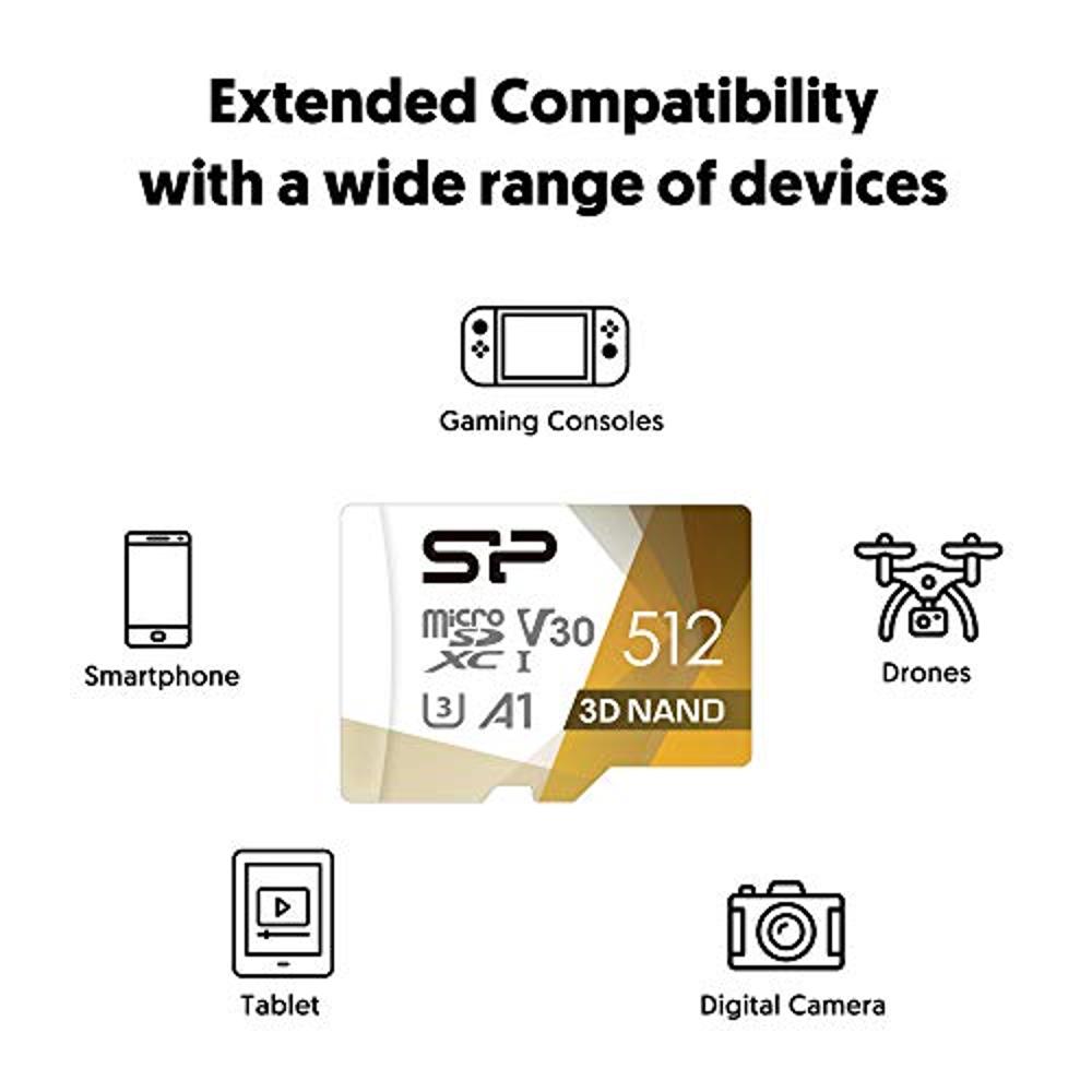 Silicon Power 512 Go Carte Micro SD U3 Compatible Nintendo-Switch