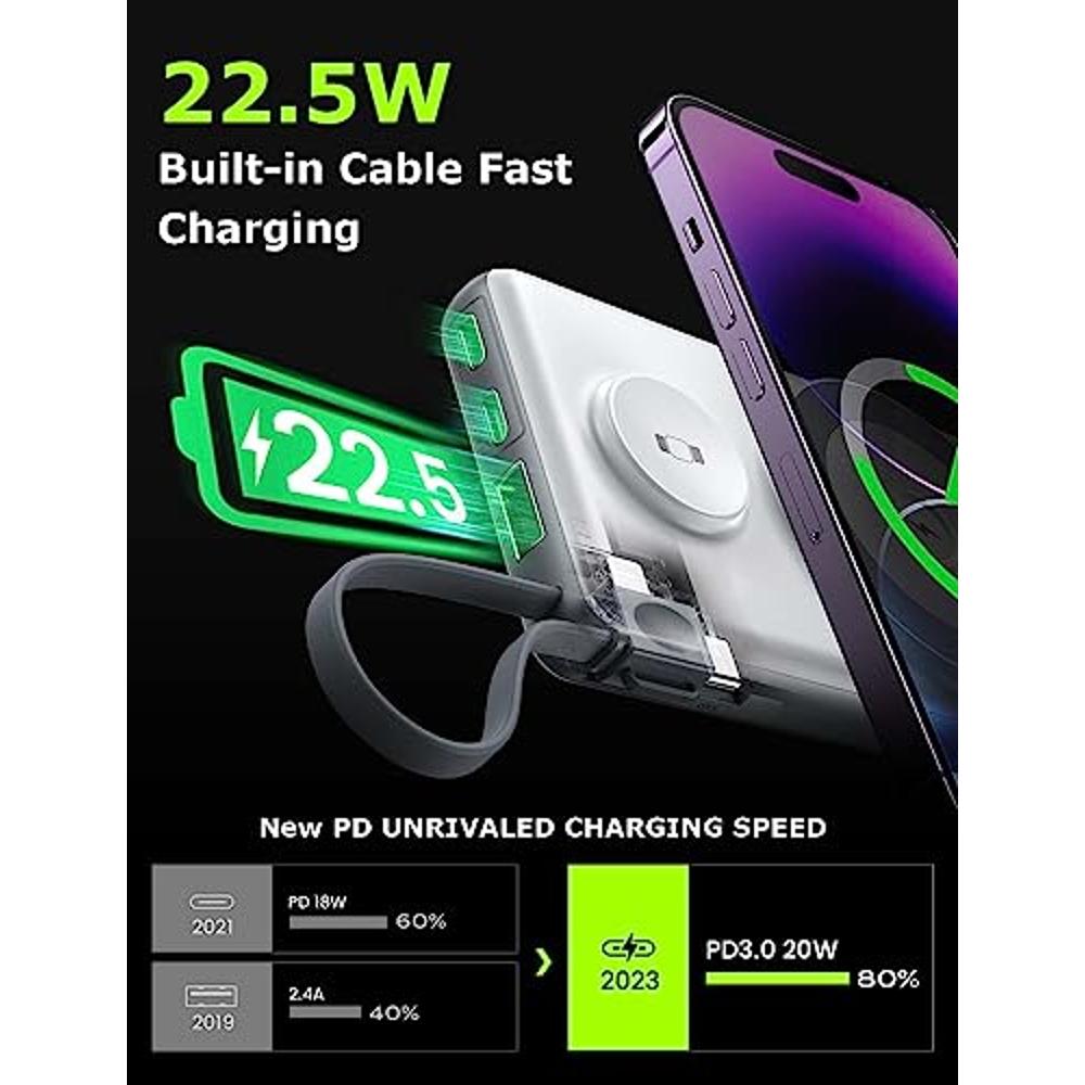 LISEN Cargador portátil iPhone Power Bank para batería Magsafe, 10000mah  Power Bank Carga rápida 22.5W