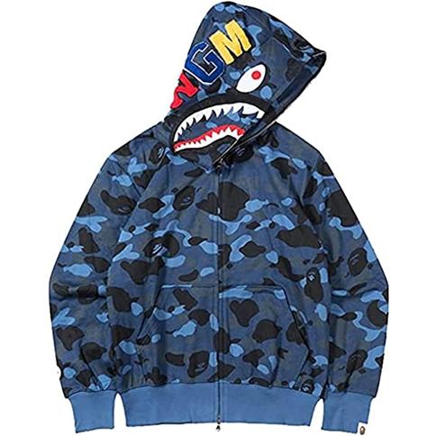 Sudadera Con Capucha Y Estampado De Camuflaje De Tibur n Para Hombre Y Mujer Con Capucha Casual Con Cremallera Para Hip Hop Talla M Color Azul