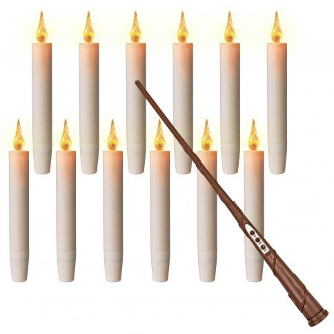 Floating Candles with Magic Wand Remote Control, 12 PCs Flameless Candles  Hanging Window Taper Candles Set Flickering Warm Light Floating Battery