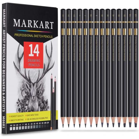 Juego de lápices de dibujo profesional MARKART, 14 piezas, grafito, (12B -  4H), ideal para dibujar, dibujar, sombrear, lápices de artista para  principiantes y artistas profesionales : Precio Guatemala