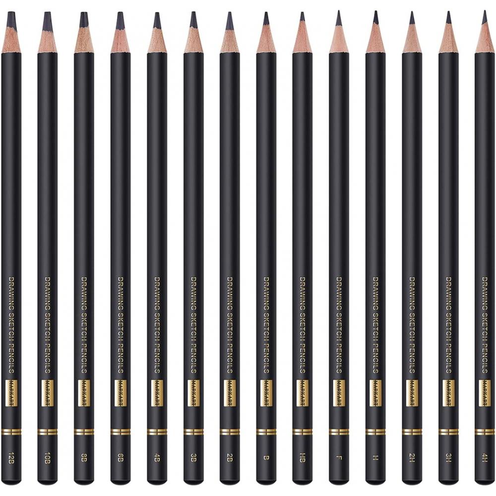 Lápices de dibujo Juego de 14 lápices de dibujo (B - 12B) para dibujar,  sombrear y garabatear | Lápices de dibujo profesionales de grafito para