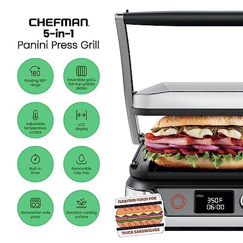Chefman 5in1 Digital Panini Press Grill Sandwich Maker and Griddle