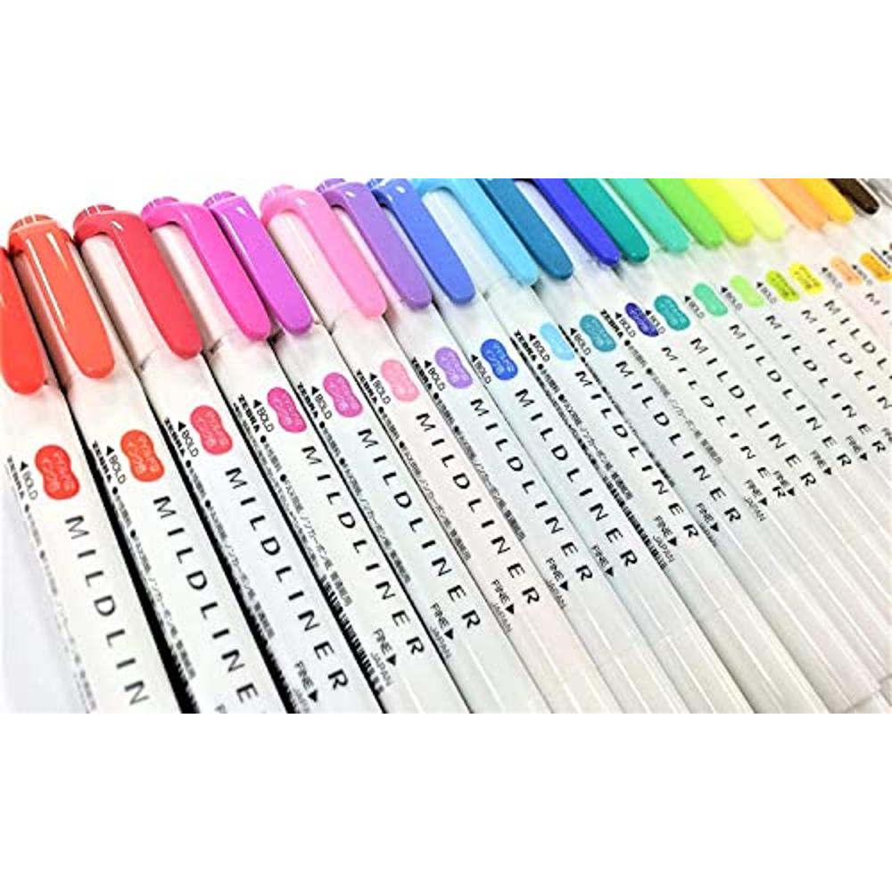 Zebra Mildliner Soft Double-Sided Highlighter 35 Full Color Assorted with  Sarasa Clip Pen Black 0.5mm and Original Vinyl Pen Case