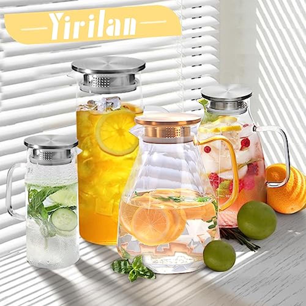 Yirilan Glass Pitcher Water Pitcher with Lid Heat Resistant Water Glass Jug