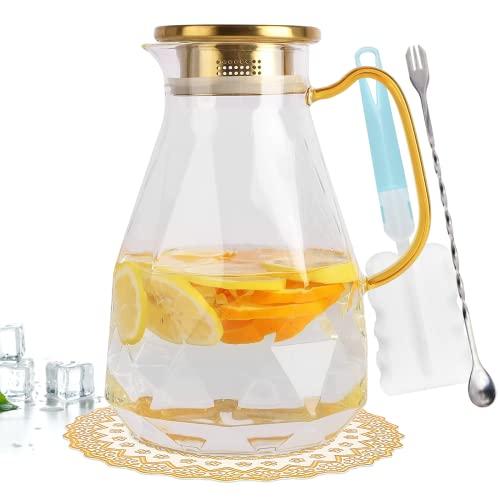 Yirilan Glass Pitcher,74oz/2.2 Liter Water Pitcher with Lid,Beverage Serveware,Iced Tea Pitcher