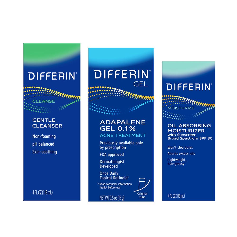 Differin Skin Care Set, Differin Gel Régimen de 3 pasos, Tratamiento ...