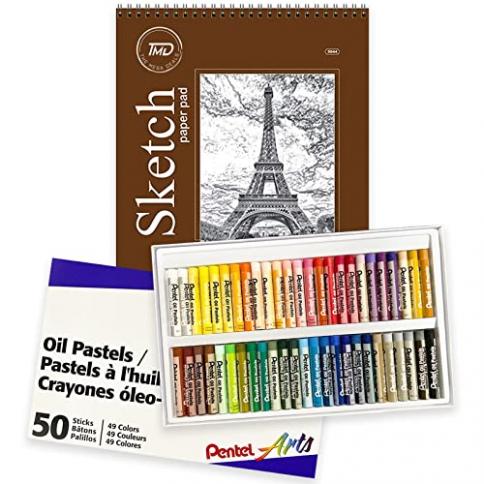 Pentel Oil Pastels 50 Colors Soft oil Pastels, Oil Pastels for Artists and  Kids, Oil Crayons and Oil Pastel Paper Pad 9x12 Spiral Bound 30 Sheets