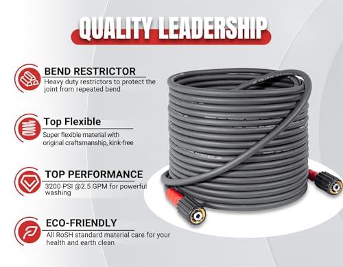 YAMATIC Super Flexible Pressure Washer Hose 50FT X 1/4, Kink Resistant 3200 PSI Heavy Duty Power