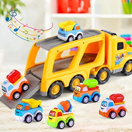  Regalos de automóvil para niños de 3 años, juguetes de  automóvil para niños de 4 a 5 años, excavadora, autobús, grúa, camión de  bomberos, vehículos de construcción, lámpara de proyector para