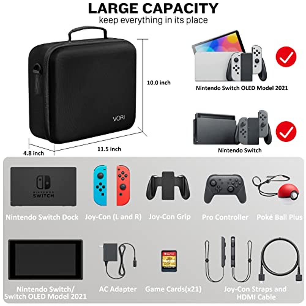 VORI Funda de transporte para Nintendo Switch/Switch modelo OLED (2021),  funda protectora rígida de almacenamiento de viaje con asa y correa para el