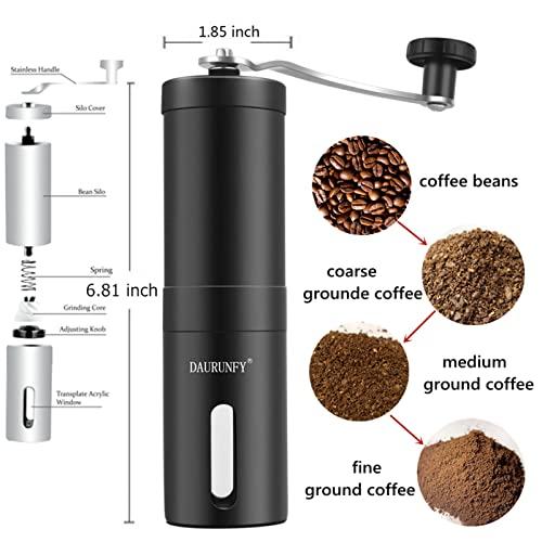 DAURUNFY Manual Coffee Grinder Portable Hand Coffee Bean Mill with Ceramic Adjustable Knob