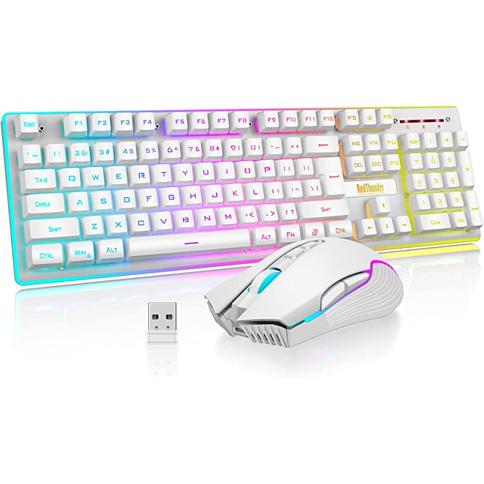 UHURU Combo de teclado y mouse inalámbricos rosados, teclado y mouse con  alfombrilla de ratón, teclado USB inalámbrico ajustable de 3 DPI y ratón