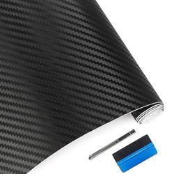 LZLRUN 3D Carbon Fiber Vinyl Wrap - Outdoor Rated for Automotive Use - 12 inches x 60 inches Contain Knife and Hand Tool (Black) - Color Black - Tamaño 1ft x 5ft