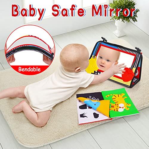  Juguetes de espejo para bebé para el tiempo boca abajo, bebé  recién nacido 0, 3, 4, 6, 12 meses, regalo para niña. Libro de arrugas  sensorial Montessori para desarrollo cerebral de