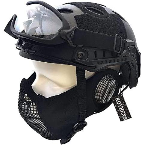 Casco táctico tipo PJ Airsoft Fast y máscara de protección auditiva  plegable de malla de media cara con gafas Conjunto de protección facial  completa : Precio Guatemala