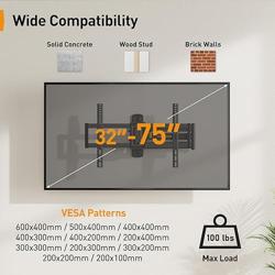 Perlegear Corner TV Wall Mount Long Arm TV Mount Bracket for 37-75 Inch TVs-Full Motion Wall Mount with 32.37 Extension  Swivel Articulating Arm  Tilt, MAX VESA 600x400mm, Holds up to 100 lbs - Tamaño Fits 37-75 TVs / Max 600x400mm