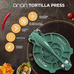 Tortilla Press with Adjustable Thickness Control 8 inch Mexican Tortillera Presser Made with Precision from Special Alu Alloy - Metal Pataconera with 50 Parchment Paper, Dough Cutter and Recipes eBook