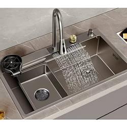 Kitchen Sink, 304 Stainless Bar Prep Sink, Nano Raindance Waterfall Sink Home Sink Vegetable Basin Single Sink - Tamaño 75x45cm
