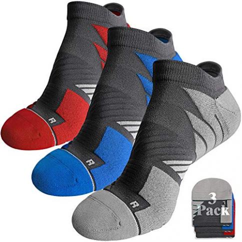 Hylaea Mens No Show Tab Socks Athletic, Running Socks No Blisters, Moisture  Wicking, with Coolmax Cushion Padded, ideal for Runner, Sports, Gym, Golf,  Low Cut, Gray Blue Red xLarge 3 Pairs 