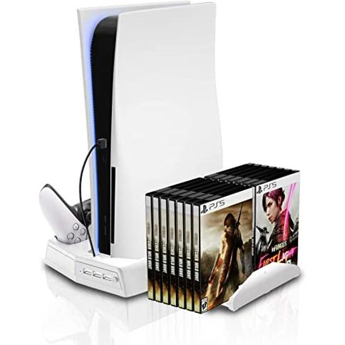 Cargador de Playstation 5, soporte de PS5 con ventilador de refrigeración y  cargador de controlador, soporte