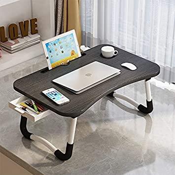 Escritorio para laptop, mesa de cama plegable, escritorio portátil con  cajón de almacenamiento y soporte para tazas, soporte para computadora