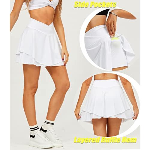 Navneet Falda de tenis plisada para mujer con bolsillos, pantalones cortos  cruzados de cintura alta atlética para golf, faldas deportivas de