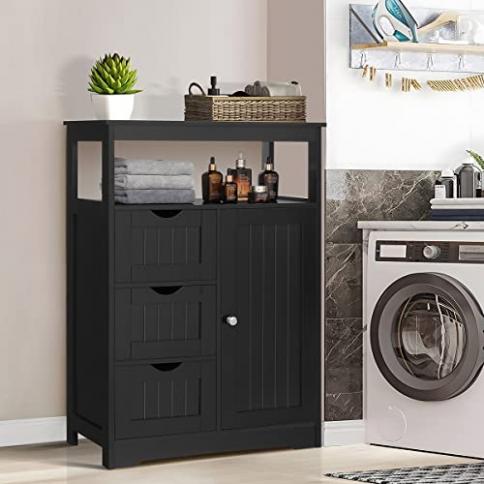 IWELL Black Bathroom Storage Cabinet with 1 Large Drawer