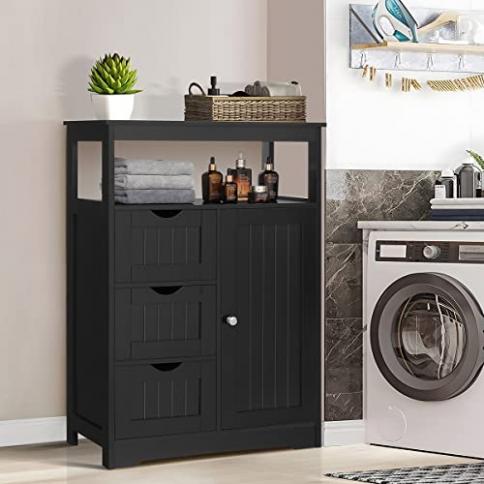  Iwell Bathroom Floor Cabinet, Storage Cabinet with Large  Drawer, Wooden Free-Standing Cabinet with Door for Bathroom, Living Room,  Bedroom, Black : Home & Kitchen