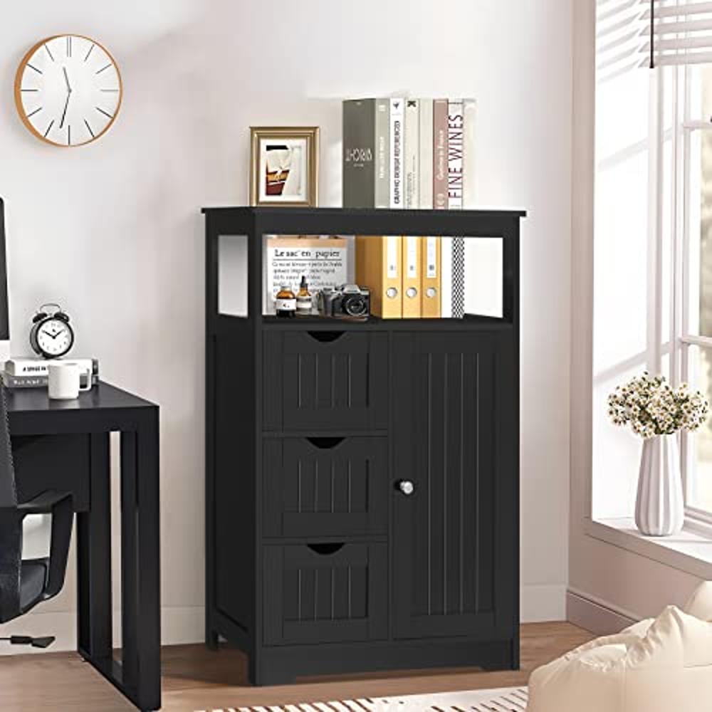  Iwell Bathroom Floor Cabinet, Storage Cabinet with Large  Drawer, Wooden Free-Standing Cabinet with Door for Bathroom, Living Room,  Bedroom, Black : Home & Kitchen