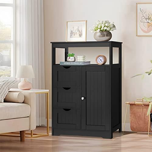 Iwell Large Storage Cabinet, Bathroom Storage Cabinet with 2 Drawers & 2 Shelves, Floor Cabinet for Living Room, Bedroom, Home Office, Grey