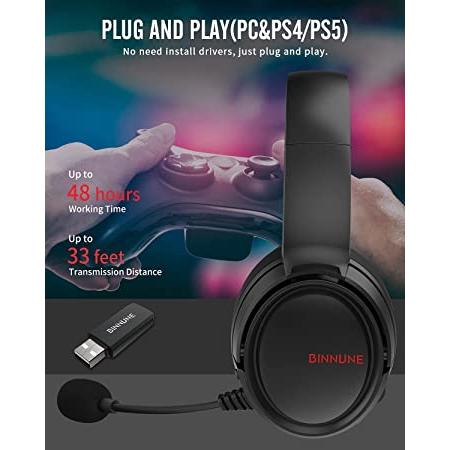 BINNUNE 2.4G/Bluetooth Auriculares inalámbricos para juegos con