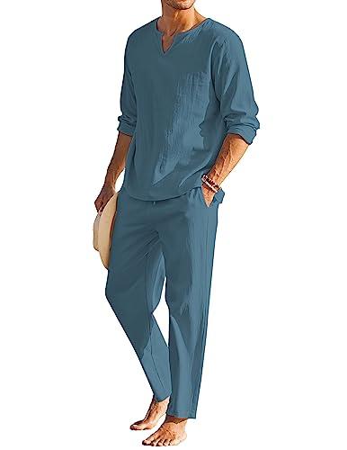 Coofandy Mens 2 Piece Cotton Linen Set