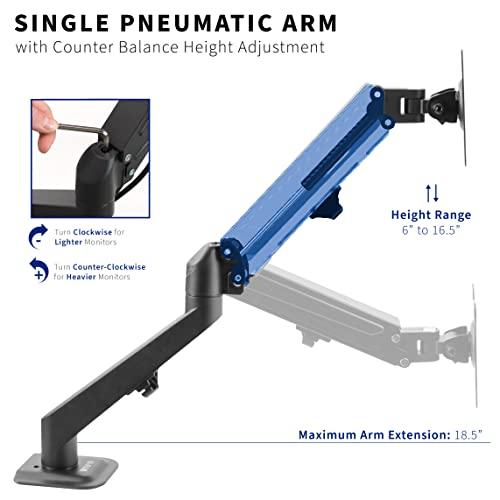 VIVO Soporte de pared para monitor único de brazo extendido neumático  ajustable en altura, articulación de movimiento completo, se adapta a  pantalla