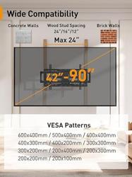 Perlegear UL-Listed Full Motion TV Wall Mount for 42–90 Inch TVs up to 150 lbs, Pre-Assembled TV Mount with Tool-Free Tilt, Swivel, Extension, Max VESA 600 x 400mm, 12″/16″/18″/24″ Wood Studs, PGLF16 - Nombre de estilo TV Mount without LED Backlight