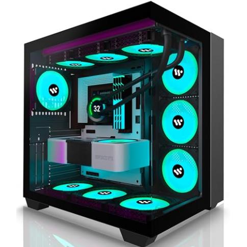 AMANSON PC Case Pre-Install 9 ARGB Fans,ATX Mid Tower Gaming Case with  Double Tempered Glass 270° Full View Without Pillars Computer Cases Black  (H06) : Precio Guatemala