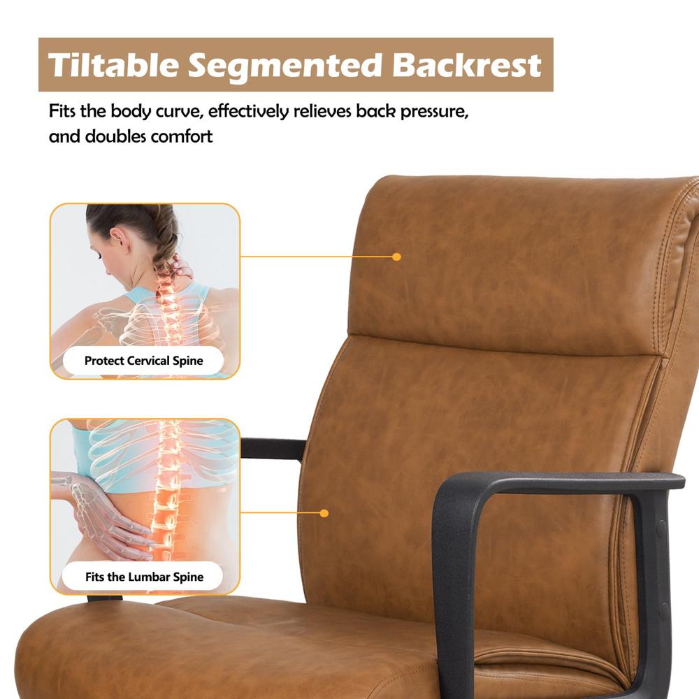 Artswish Leather Office Chair - Brown Mid Back Executive Desk Chair With Wheels & Arms, Ergonomic Support