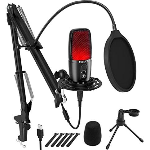 TECURS Micrófono USB, kit de micrófono de condensador para