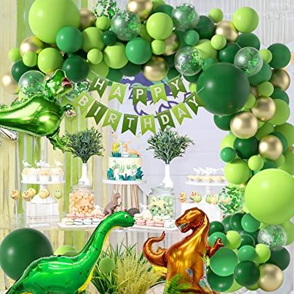  Globos de dinosaurio para fiesta, 4 piezas de globos de  aluminio de dinosaurio para niños pequeños, suministros de decoración de  fiesta de cumpleaños (tiranosaurio dragón de cuello largo, triceratops  dragón verde
