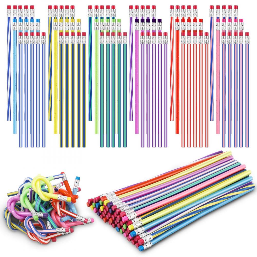 Zonon 24 Pieces Flexible Bendable Pencils Soft Bendy Pencils Colorful  Stripe Bendable Pencils Colored Bend Pencils with Eraser for School Prizes  Kids