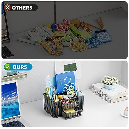 Marbrasse Mesh Desk Organizer Pen Organizer With 2 Drawer Multi Functional Pencil Holder For 2587