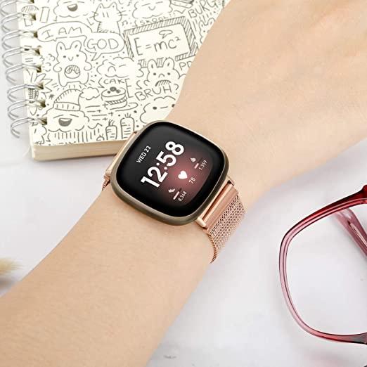 Moolia Compatible con correas Fitbit Versa 4/Versa 3/Sense 2/Sense para  mujer, correa de repuesto de cuero genuino vintage para reloj inteligente