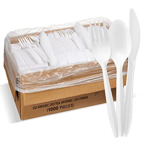 Paquete de 180 cubiertos de plástico transparente, cubiertos desechables  con cucharas, tenedores y cuchillos, juego de cubiertos resistentes para