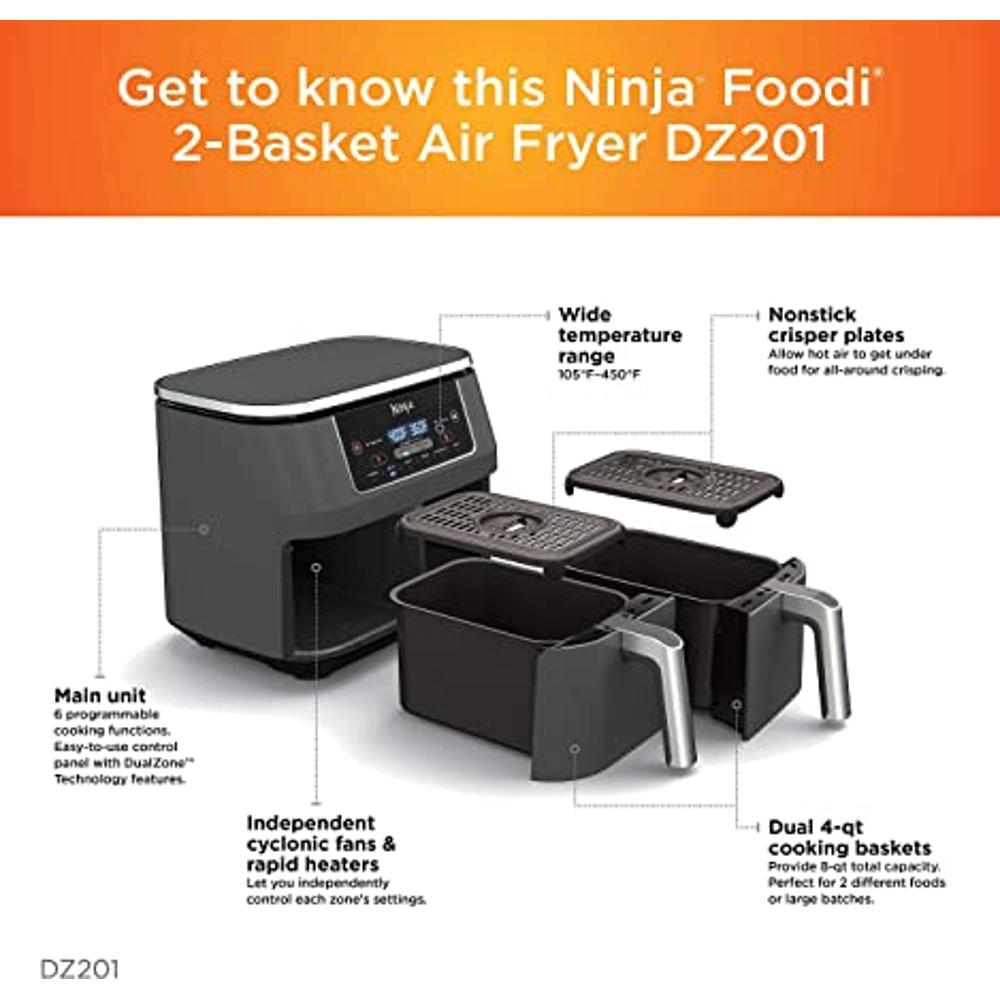  Ferenu 2 ollas de silicona para freidora de aire Ninja Foodi  Dual DZ201  Cesta rectangular reutilizable de 8 cuartos de galón, fácil  limpieza, accesorios seguros para alimentos (gris) : Hogar y Cocina