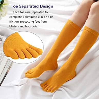 Calcetines con punta para mujer, 5 dedos, algodón, atléticos, paquete de 6  (color aleatorio)