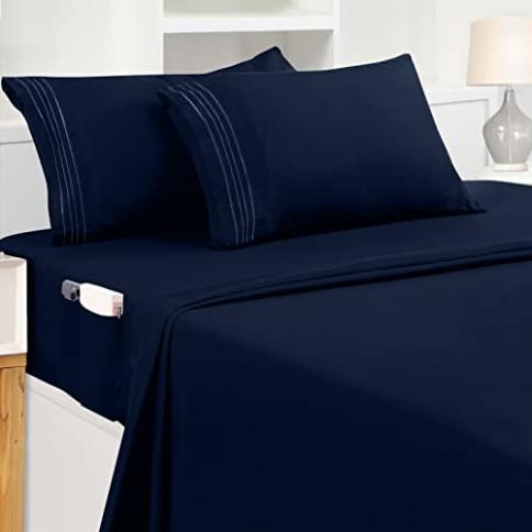Utopia Bedding Full Sheet Set - Soft Microfiber 4 Piece Luxury Bed Sheets  with Deep Pockets - Embroidered Pillow Cases - Side Storage Pocket Fitted  Sheet - Flat Sheet (Navy) : Precio Costa Rica
